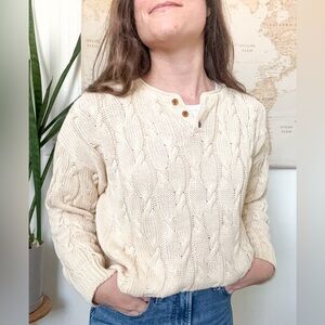 Vintage Outback Red Cream Button-Detail Sweater